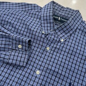 Ralph Lauren Blake Mens XL Blue Plaid Button Down Shirt PreppyCotton Long Sleeve